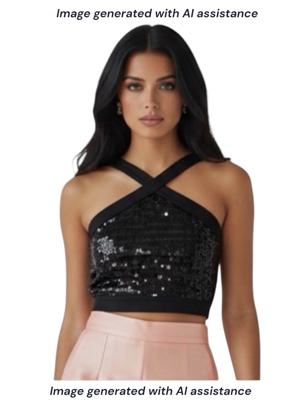 Zara S black sequin crisscross crop top